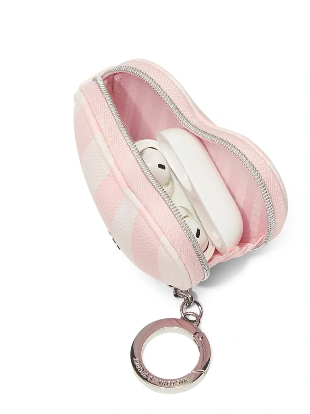 Victoria's Secret Pink & White Striped Heart Key Pouch with Keyring - Picture 2 of 3